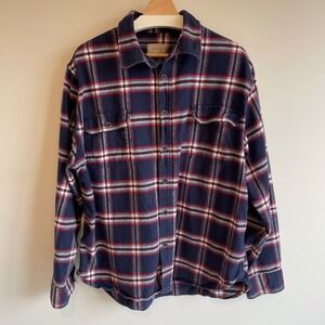 Jachs Mens Plaid‎ Flannel Shirt Button Down Long Sleeve 2XL Navy Red White